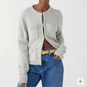 J. Crew Odette Cardigan Sweater Lady Jacket Rhinestones Sz XL Gray